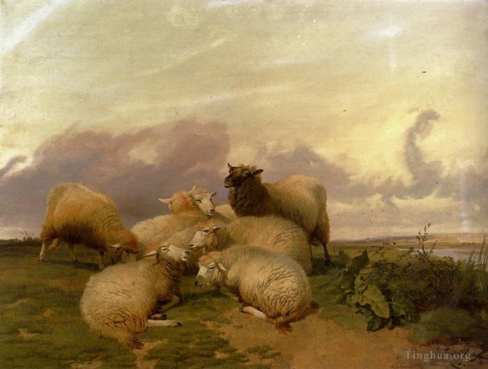 Thomas Sidney Cooper Oil Painting - Sheep In Canterbury Water Meadows