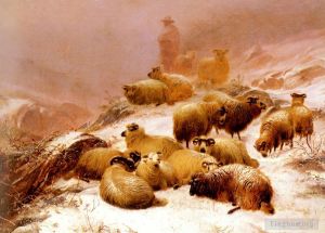 Artist Thomas Sidney Cooper's Work - The Chill Of Winter sheep