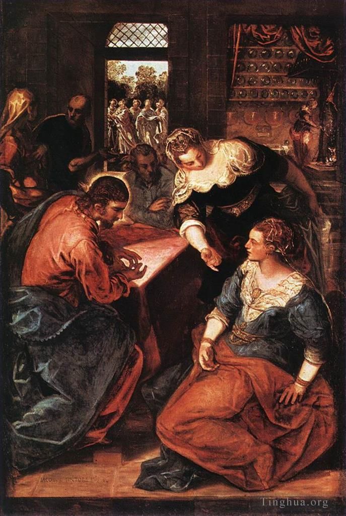 Tintoretto Oil Painting - Christ in the House of Martha and Mary