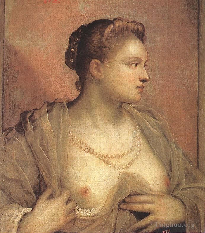 Tintoretto Oil Painting - Portrait of a Woman Revealing her Breasts