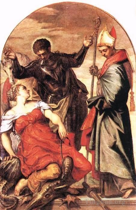 Tintoretto Oil Painting - St Louis St George and the Princess