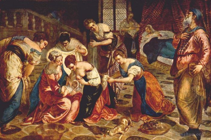 Tintoretto Oil Painting - The Birth of St John the Baptist