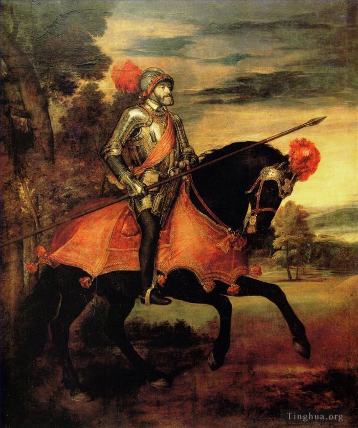 Titian Oil Painting - The Emperor Charles V at Mühlberg (Equestrian Portrait of Charles V)