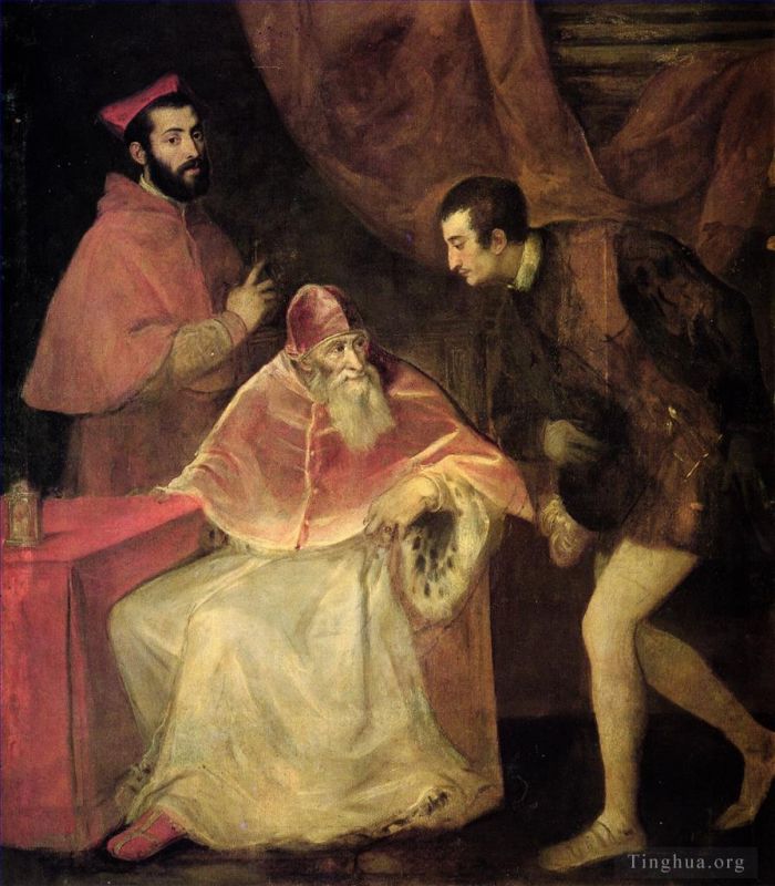 Titian Oil Painting - Pope Paul III and His Grandsons