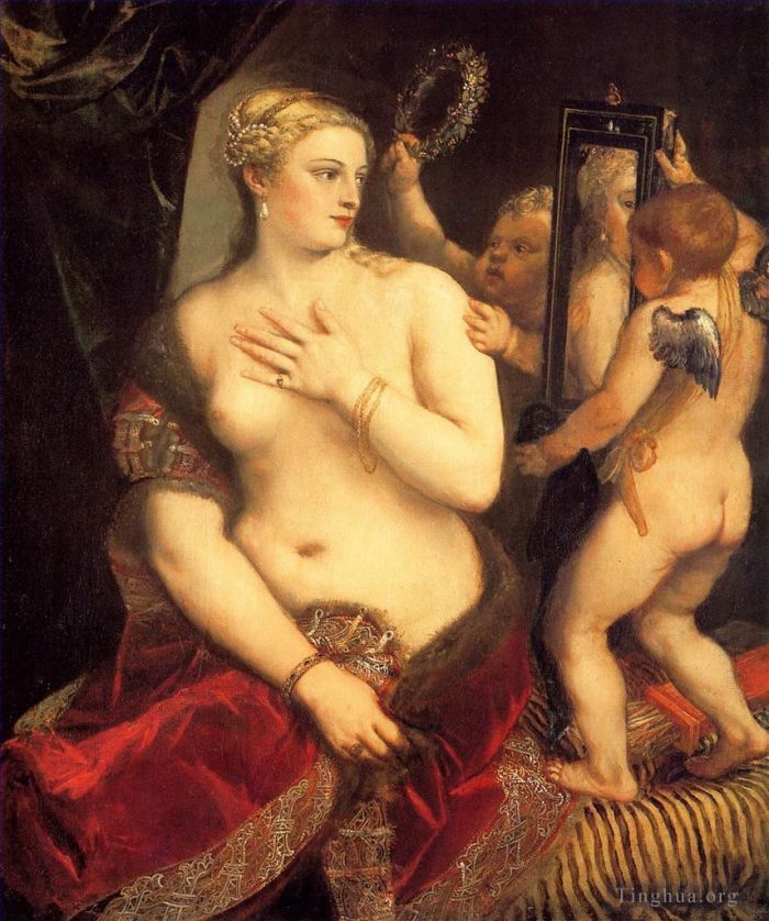 Titian Oil Painting - Venus with a Mirror