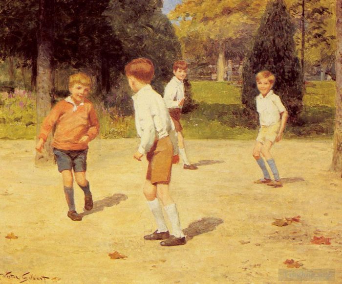 Victor Gabriel Gilbert Oil Painting - Boys Playing