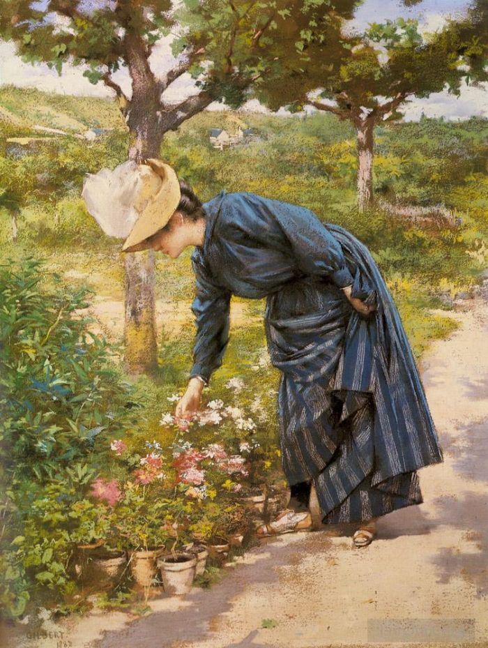 Victor Gabriel Gilbert Oil Painting - Lady In A Garden