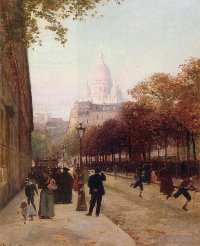 Victor Gabriel Gilbert Oil Painting - Place DAnvers Et Le Sacre Coeur Paris
