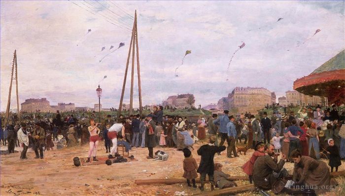 Victor Gabriel Gilbert Oil Painting - The Fairgrounds at Porte de Clignancourt
