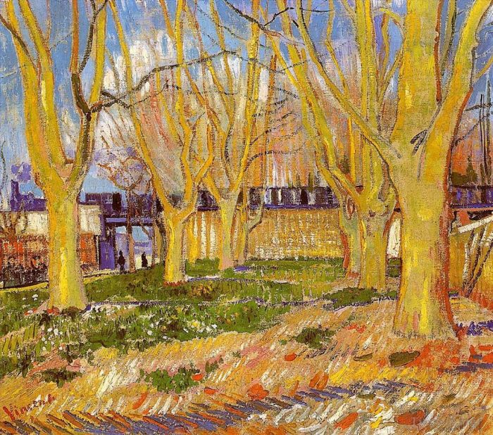 Vincent van Gogh Oil Painting - Avenue of Plane Trees near Arles Station