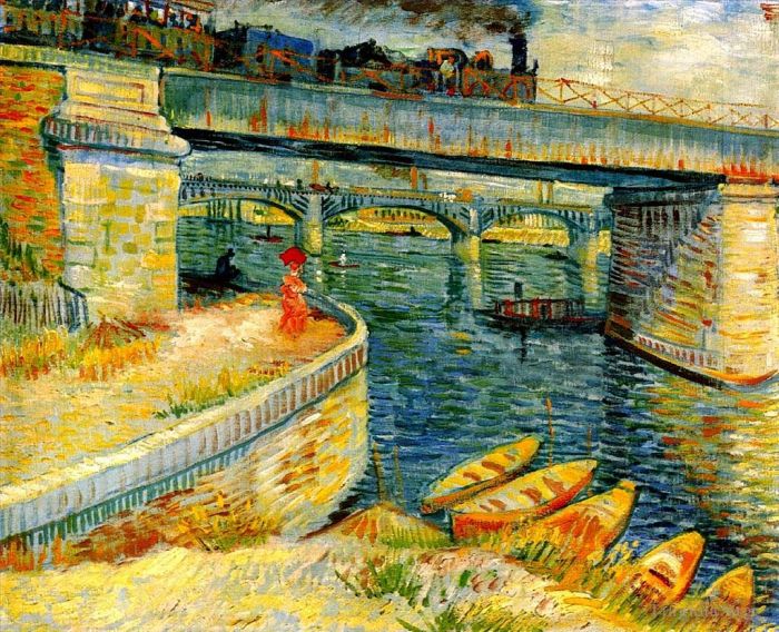 Vincent van Gogh Oil Painting - Bridges across the Seine at Asnieres
