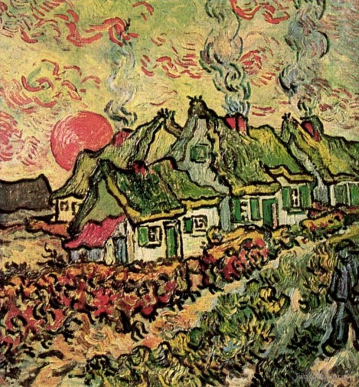 Vincent van Gogh Oil Painting - Cottages Reminiscence of the North