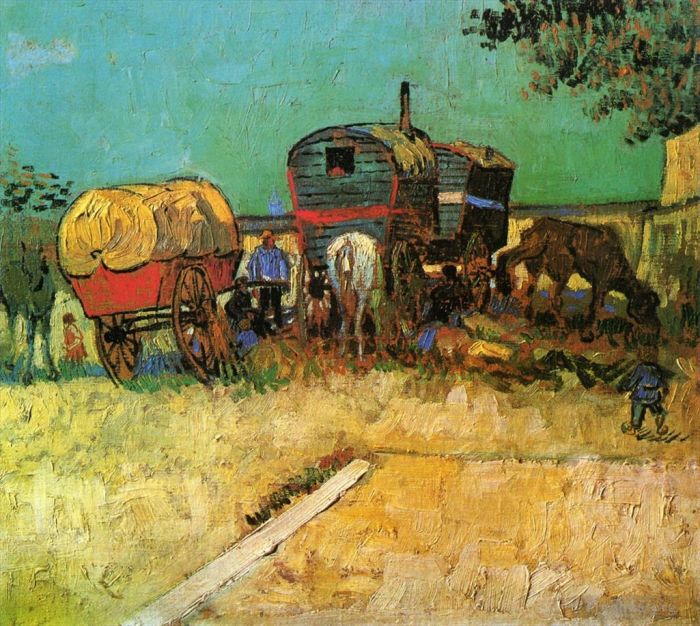 Vincent van Gogh Oil Painting - Encampment of Gypsies with Caravans