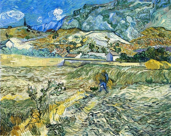 Vincent van Gogh Oil Painting - Enclosed Field with Peasant