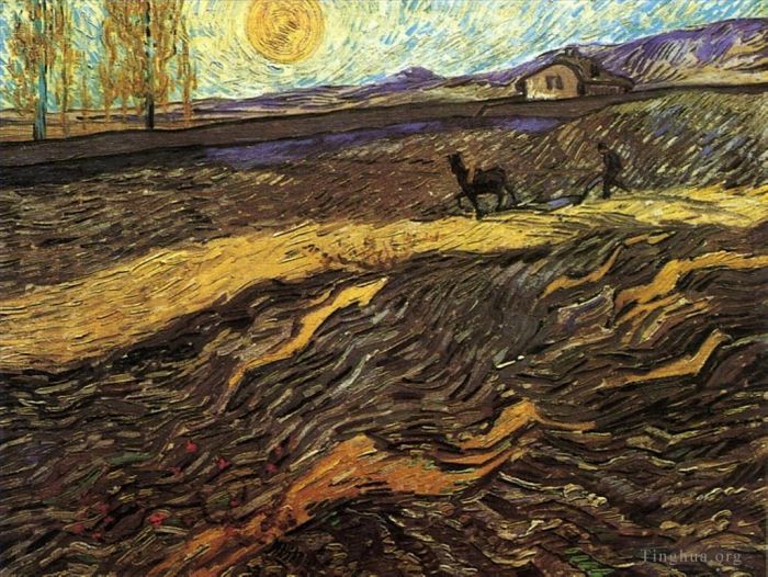 Vincent van Gogh Oil Painting - Enclosed Field with Ploughman