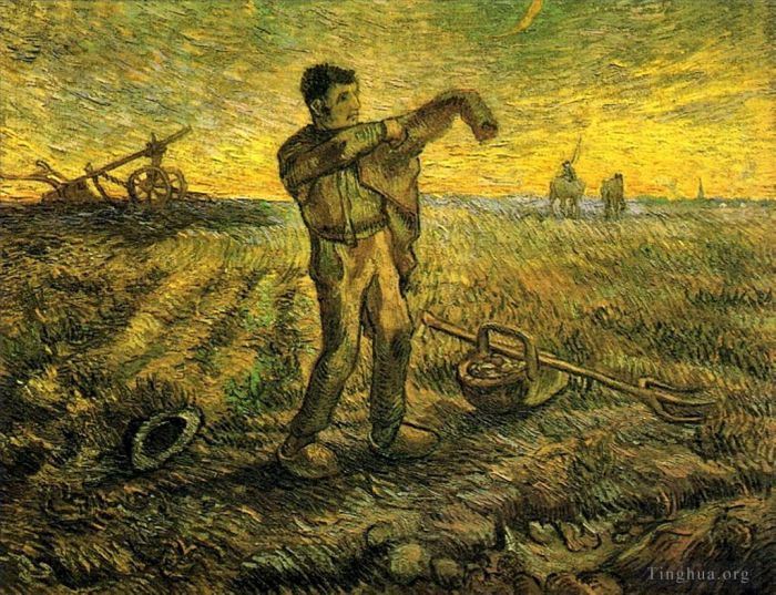 Vincent van Gogh Oil Painting - Evening The End of the Day after Millet