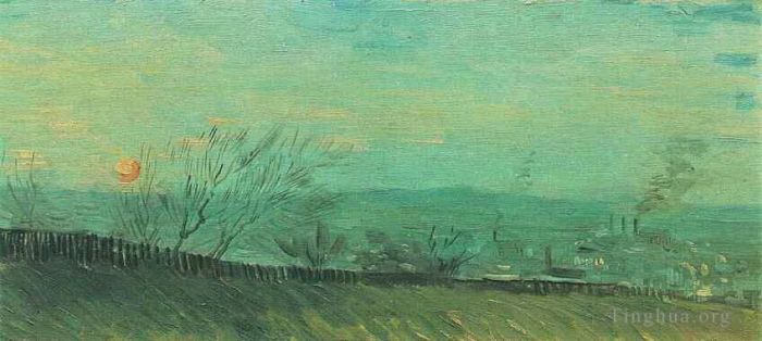 Vincent van Gogh Oil Painting - Factories Seen from a Hillside in Moonlight