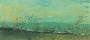 Artist Vincent van Gogh's Work - Factories Seen from a Hillside in Moonlight