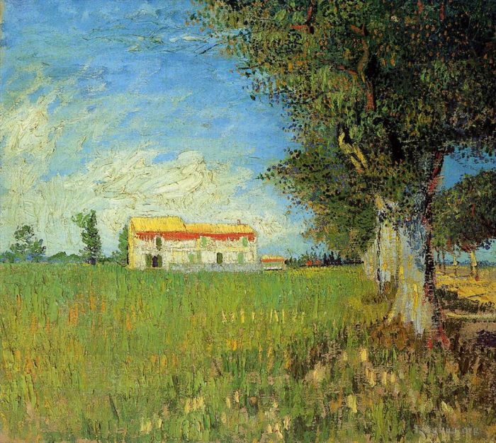 Vincent van Gogh Oil Painting - Farmhouse in a Wheat Field