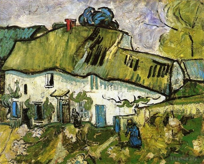 Vincent van Gogh Oil Painting - Farmhouse with Two Figures