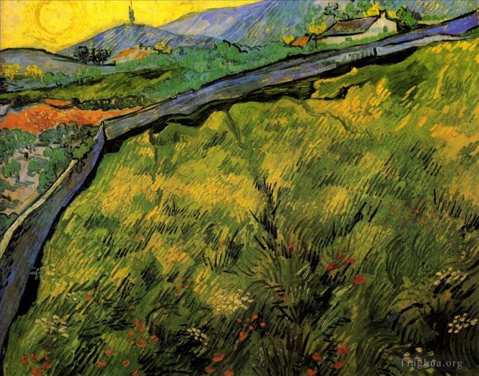 Vincent van Gogh Oil Painting - Field of Spring Wheat at Sunrise