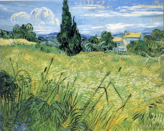Vincent van Gogh Oil Painting - Green Wheat Field with Cypress