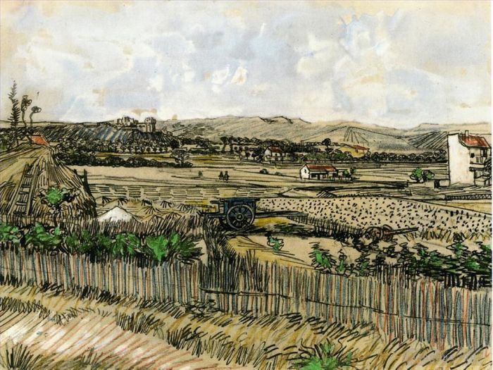 Vincent van Gogh Oil Painting - Harvest in Provence at the Left Montmajour