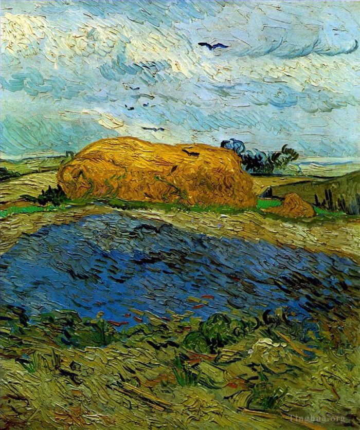 Vincent van Gogh Oil Painting - Wheat Stack Under Clouded Sky