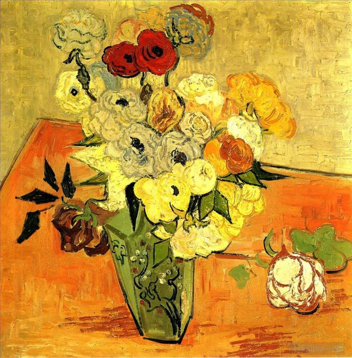 Vincent van Gogh Oil Painting - Japanese Vase with Roses and Anemones