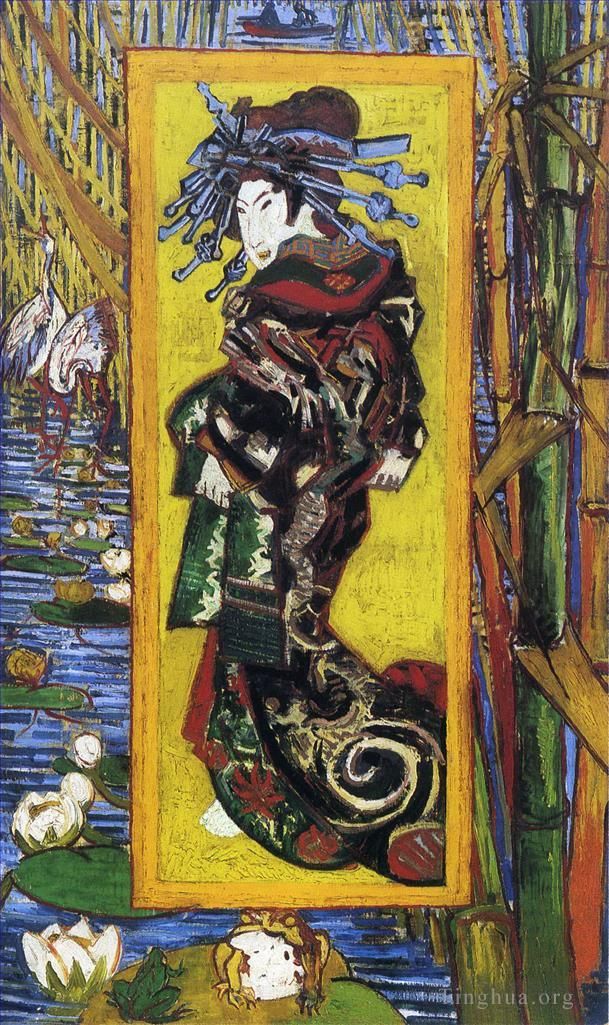 Vincent van Gogh Oil Painting - Japonaiserie Oiran after Kesai Eisen