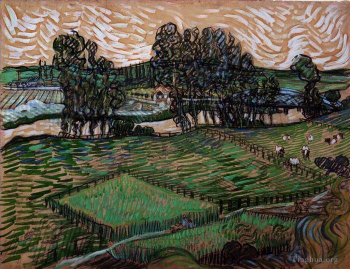 Vincent van Gogh Oil Painting - Landscape with Bridge across the Oise