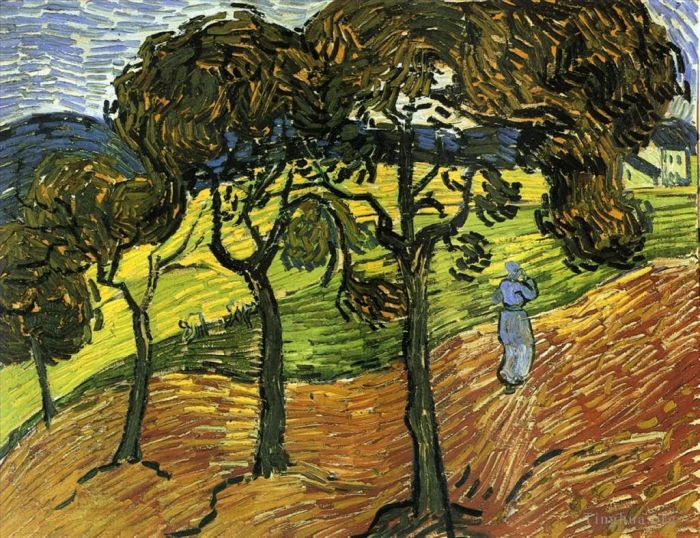 Vincent van Gogh Oil Painting - Landscape with Trees and Figures