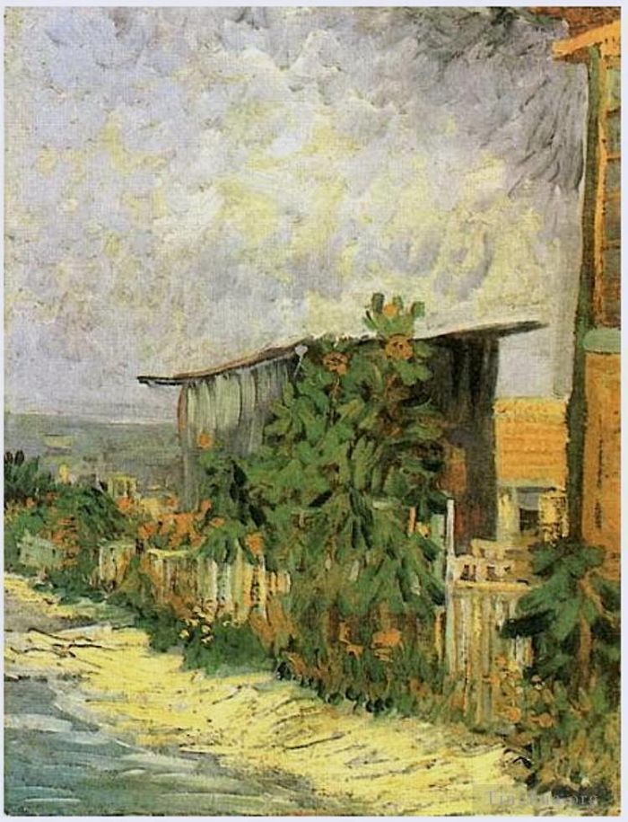 Vincent van Gogh Oil Painting - Montmartre Path with Sunflowers