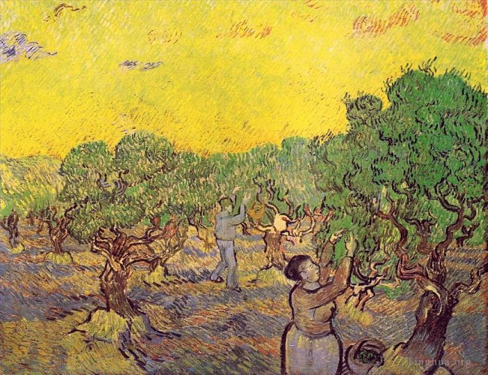 Vincent van Gogh Oil Painting - Olive Grove with Picking Figures
