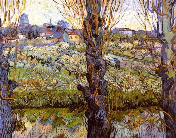 Vincent van Gogh Oil Painting - Orchard in Bloom with Poplars