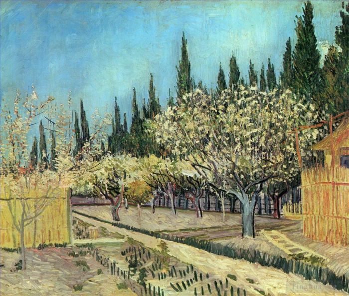 Vincent van Gogh Oil Painting - Orchard in Blossom Bordered by Cypresses 2