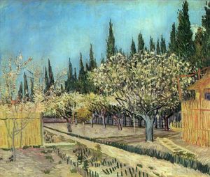Artist Vincent van Gogh's Work - Orchard in Blossom Bordered by Cypresses 2