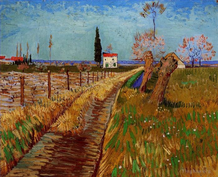 Vincent van Gogh Oil Painting - Path Through a Field with Willows