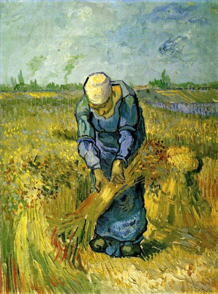 Vincent van Gogh Oil Painting - Peasant Woman Binding Sheaves after Millet