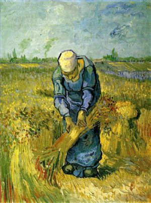 Artist Vincent van Gogh's Work - Peasant Woman Binding Sheaves after Millet
