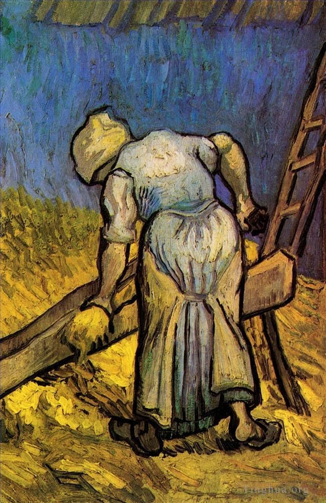 Vincent van Gogh Oil Painting - Peasant Woman Cutting Straw after Millet