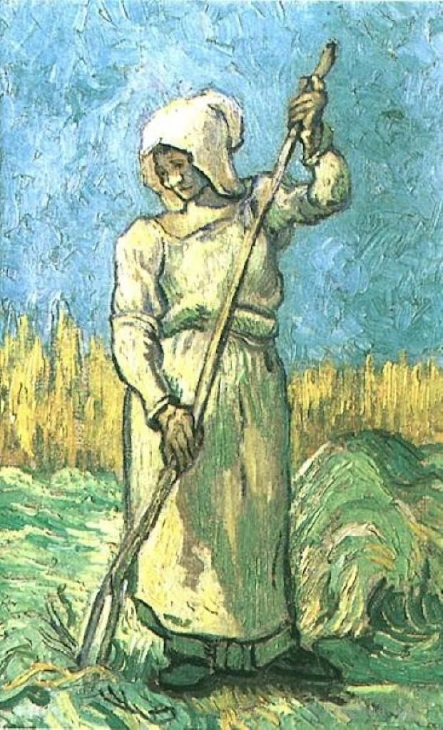 Vincent van Gogh Oil Painting - Peasant Woman with a Rake after Millet