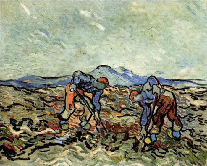 Vincent van Gogh Oil Painting - Peasants Lifting Potatoes 2