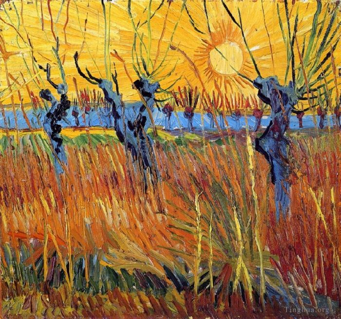 Vincent van Gogh Oil Painting - Pollard Willows and Setting Sun