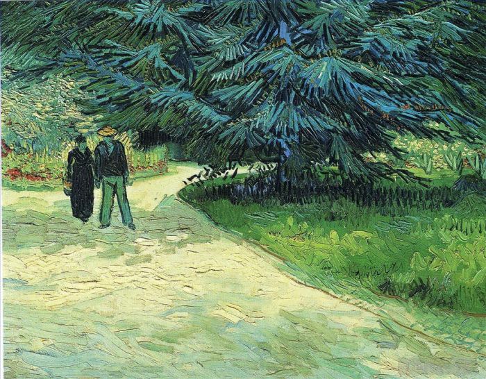Vincent van Gogh Oil Painting - Public Garden with Couple and Blue Fir Tree