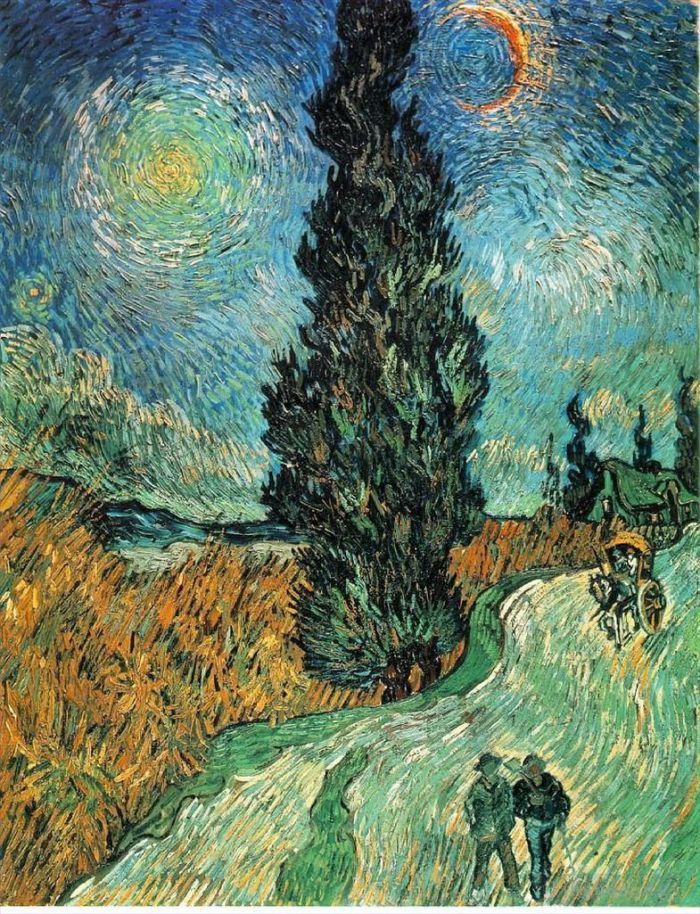 Vincent van Gogh Oil Painting - Road with Cypresses 2