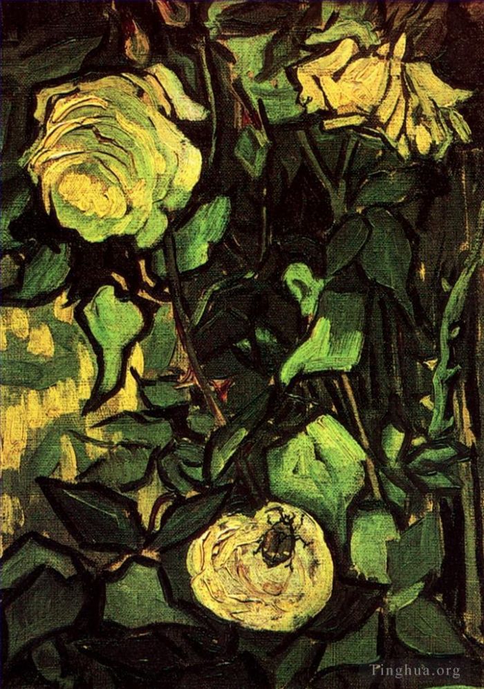 Vincent van Gogh Oil Painting - Roses and Beetle