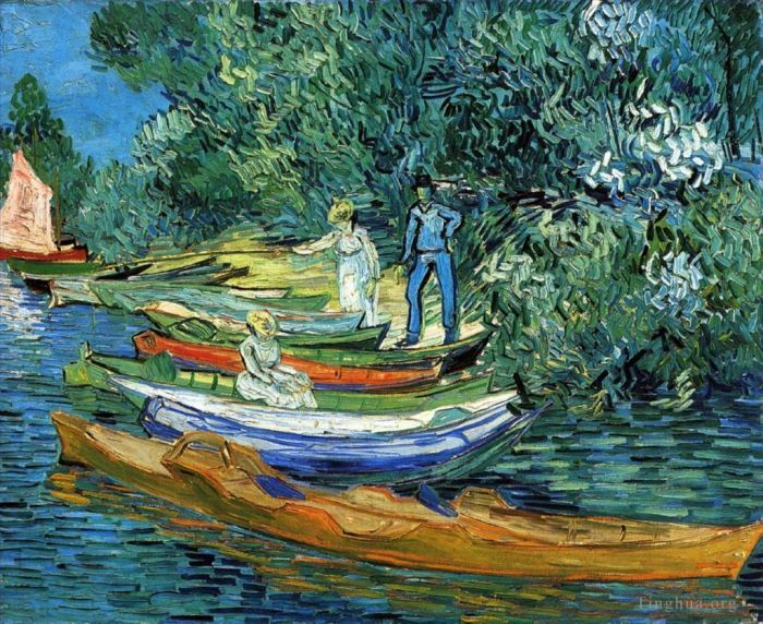 Vincent van Gogh Oil Painting - Rowing Boats on the Banks of the Oise