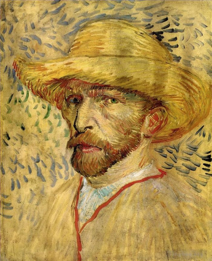 Vincent van Gogh Oil Painting - Self Portrait with Straw Hat