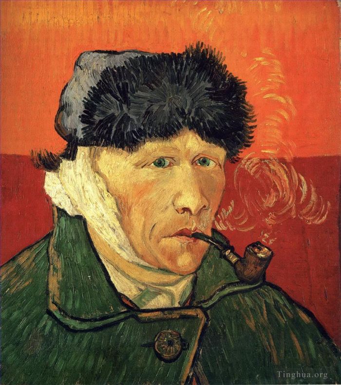 Vincent van Gogh Oil Painting - Self portrait with bandaged ear and Pipe